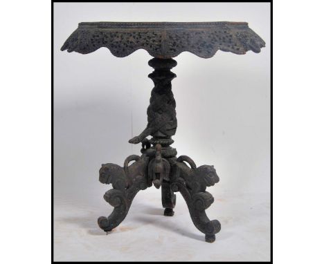 A circa 19th century / 20th century intricately carved Anglo Indian - colonial Burmese hardwood occasional table, carved with