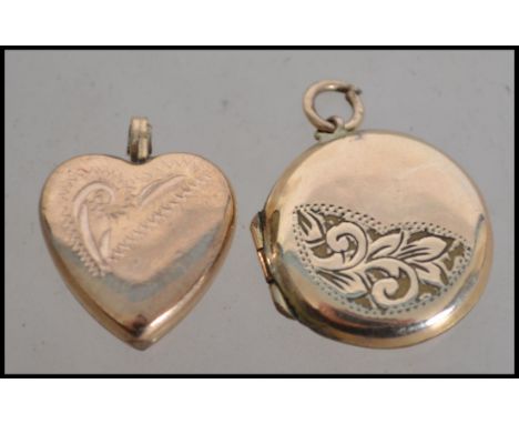 A 9ct gold / 375 marked ladies locket with chase decoration together with a rolled gold ladies vintage necklace locket. Total
