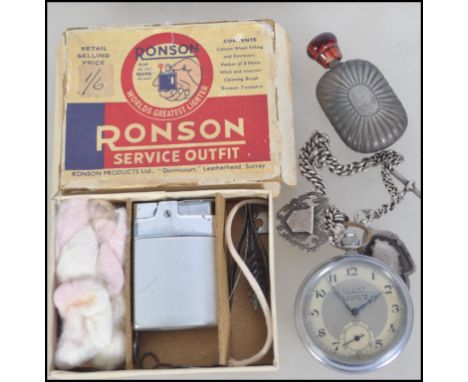 A vintage Alert Junior pocket watch with notation for Lukins of Bristol. The watch with white metal chain and silver hallmark