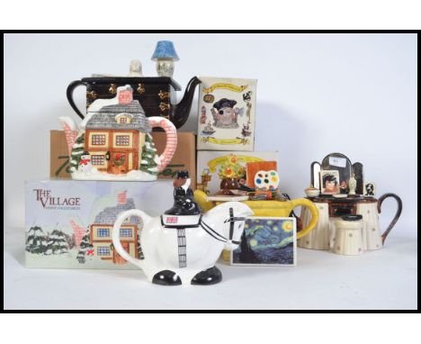 A collection of six collectible novelty teapots by various makers to include Nelson, The Highway Man, Wade Dressing Table, Si