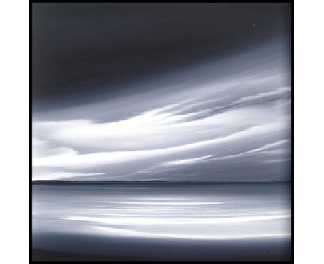 A framed acrylic on board of a seascape horizon point by Jonathon Shaw