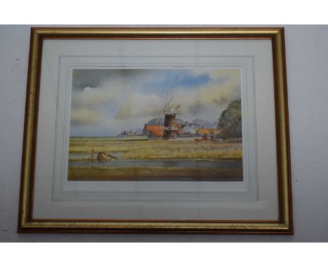 KW Burton  (British Contemporary) Cley Mill, Norfolk. Limited Edition Print 495/800, signed. 10.5x15ins