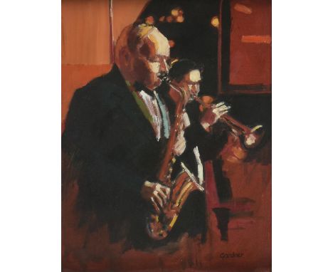 λ Alexandra (Sandie) Gardner (Scottish b.1945)Dance Band MusiciansOil on canvasSigned lower right36 x 28cm (14 x 11 in.)Prove