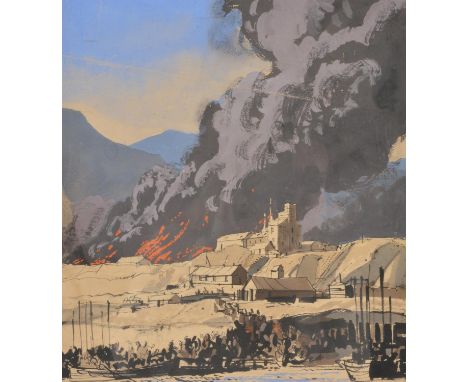 λ Rowland Hilder (British 1905-1993)Troops Embarking in a Wartime LandscapeWatercolour and gouache over pen33.5 x 30.5cm (13 