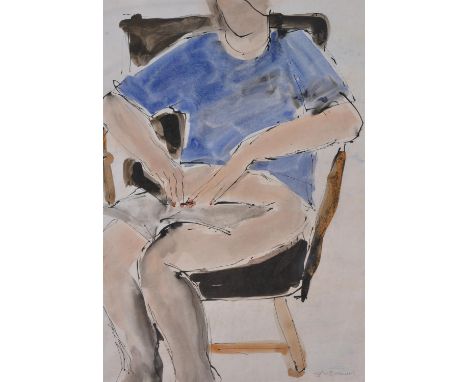 λ John Emanuel (British b. 1930)Seated figure with bookInk and watercolourSigned lower right40.5 x 29cm (15¾ x 11¼ in.)Unfram