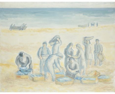 λ Manuel Colmeiro (Spanish1901-1999)Fisherfolk unloading the catchOil on canvas Signed lower right115 x 146cm (45¼ x 57¼ in.)