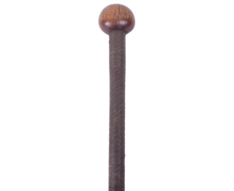 Zulu Knobkerrie, being of hardwood with flattened head and the shaft covered full length in wire binding. Probably for a chie