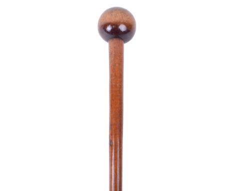 Zulu Knobkerrie, fine example of a polished hardwood club with bulbous head and long straight shaft with wire binding to the 