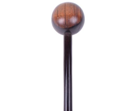 Zulu Hardwood Knobkerrie, having large bulbous two tone wood head and straight shaft. Some stress cracks to the head but gene