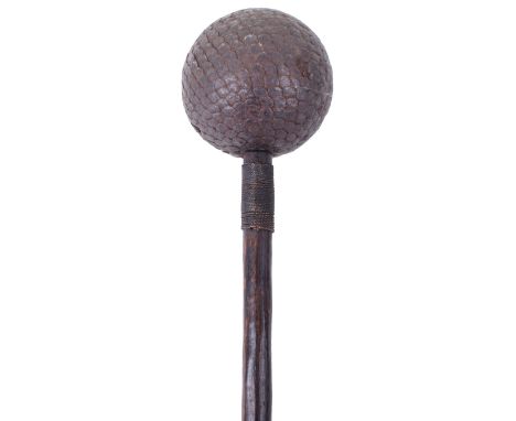 Zulu Executioners Knobkerrie, rare and early example with the large bulbous head being completely covered in metal hobnails w