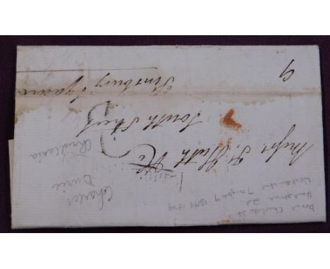 Great Britain 1829 Postal History EL dated Christiania 30 April 1829 posted to Finsbury Square manuscript 2. Oval red 7.Night