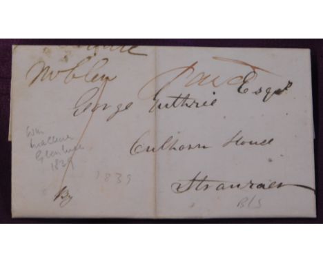 Great Britain 1839 Postal History El dated Glenluce 14 April 1839 posted to Stranraer. Manuscript Paid Stranraer/AP16/1839 ca