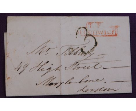 Great Britain 1823 Postal History EL dated 23 Sept 1823 posted Marylebone London. Manuscript 3, red framed T.P. Greenwich Can