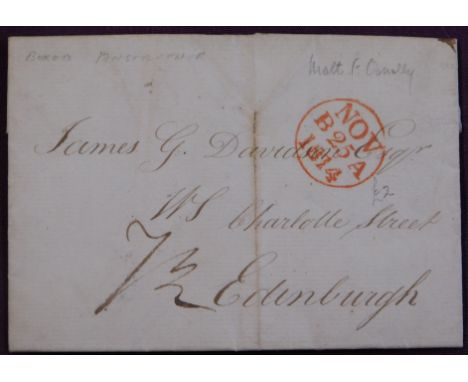 Great Britain 1814 Postal History EL dated 24.11.1814 posted to Edinburgh. Manuscript 7 1/2 Red Nov/B25A/1814 cancel, boxed A