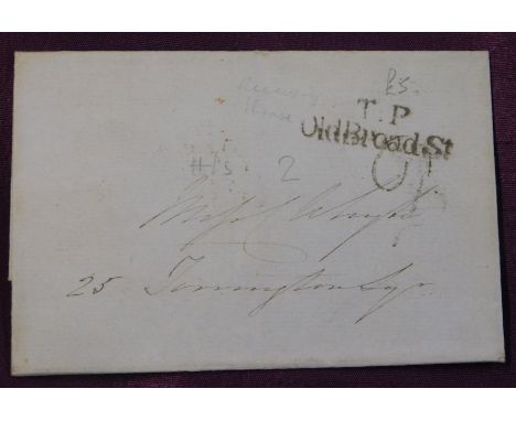 Great Britain 1837 Postal History Wrapper posted within London to Faringdon Square. Manuscript 2 with two line T.P. Old Broad
