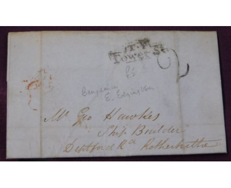 Great Britain 1838 Postal History EL dated Southwark 26 March 1838 posted to a Ship Builder in Rotherhithe. Manuscript 2 boxe