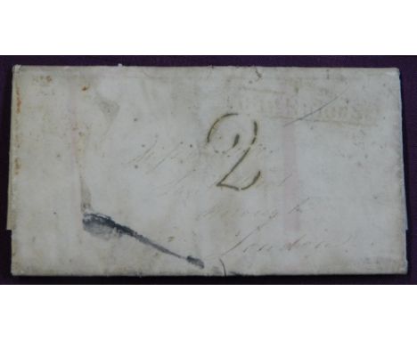 Great Britain 1825 Postal History EL Cross writing letter posted to London. Manuscript 2 faded T.P.---- Cancel. Red oval 2.A.