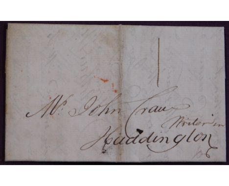 Great Britain 1783 Postal History EL dated 4 Jan 1783 posted to Haddington. Manuscript 1 (thin type 5). Red Bishops Mark JA/4