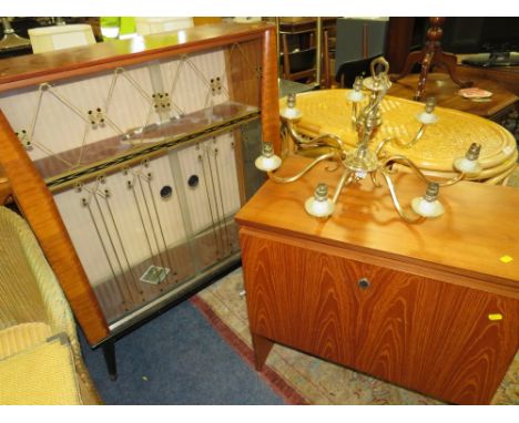 A VINTAGE CHINA CABINET AND MID-CENTURY TEAK CABINET (2)