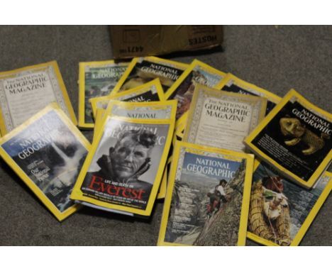 A QUANTITY OF VINTAGE CAR MANUALS ETC PLUS A SELECTION OF NATIONAL GEOGRAPHIC MAGAZINES