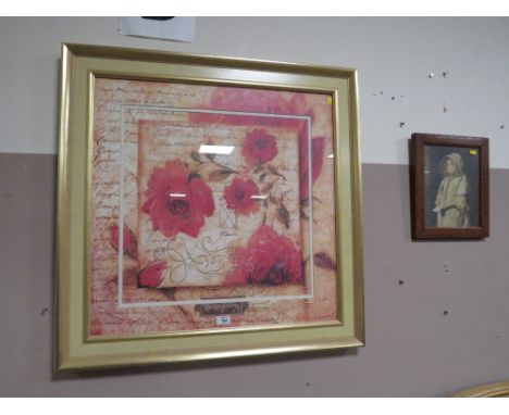 A LARGE MODERN FLORAL PRINT WITH A SMALLER PORTRAIT PRINT (2)