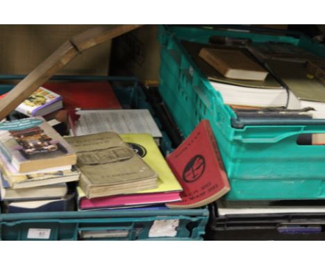 THREE TRAYS OF ASSORTED BOOKS ETC., TO INCLUDE MANUALS, MODERN AND VINTAGE BOOKS ETC