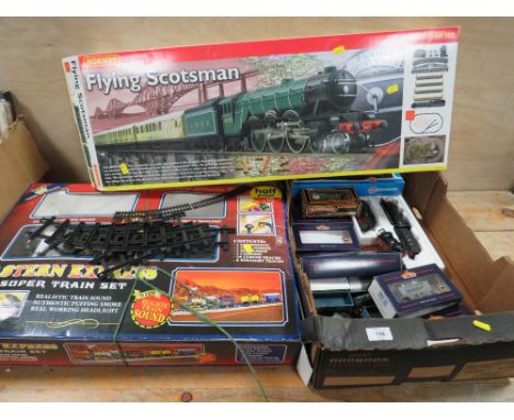 A TRAY OF ASSORTED MODEL TRAINS AND TRUCKS TO INC BACHMANN 1:76 SCALE EXAMPLES ETC