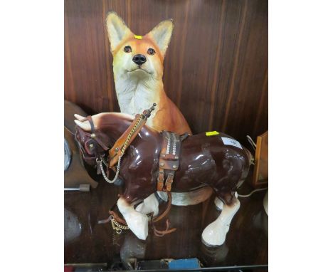 A MODERN FIRESIDE FOX TOGETHER WITH A CERAMIC SHIRE HORSE (2)