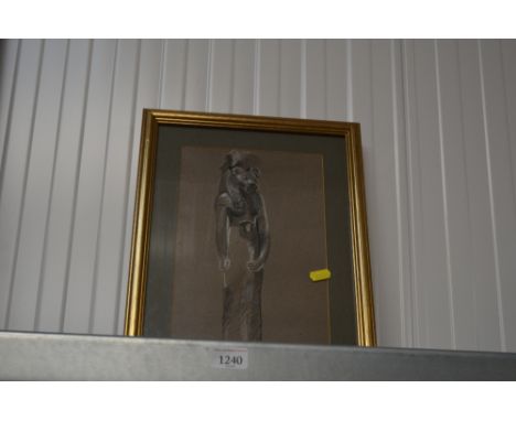A framed and glazed sketch of a figure 