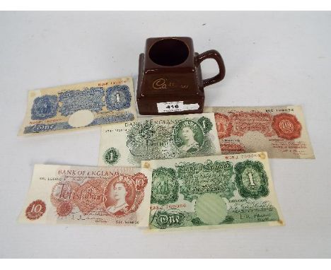 Banknotes - A WW2 issue £1 note, K Peppiatt, a series A £1 note, L K O'Brien, a series C £1 note, J Page, a series A 10 Shill