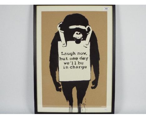 Banksy - A framed limited edition screen print on paper entitled Laugh Now, The West Country Prince logo verso and stamped Ba
