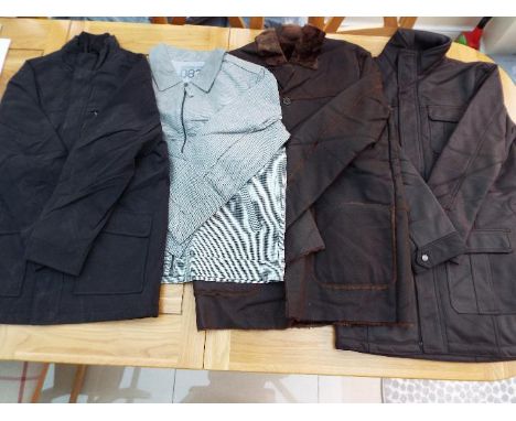 A job lot of four coats comprising r to l - Thomas Nash, brown size M, Simon Clark, brown size M, George, grey size L and Tho
