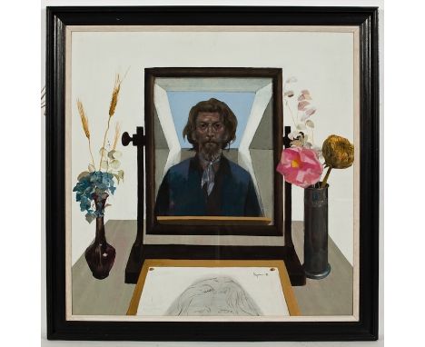 * DANNY FERGUSON RSW RGI (SCOTTISH 1925 - 1993), 
SELF PORTRAIT 
oil on board, signed 
90cm x 90cm 
Framed and under glass