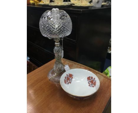 CUT GLASS MUSHROOM LAMP, along with a Royal Doulton vase, a Chinese vase and a bowl