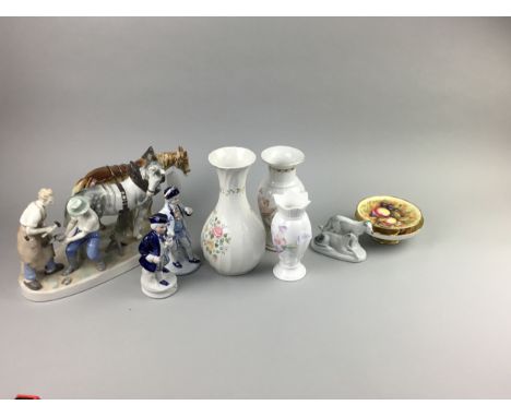 CONTINENTAL CERAMIC FIGURE GROUP, of farriers and two horses, 41cm wide, along with other ceramics including a Royal Winton v