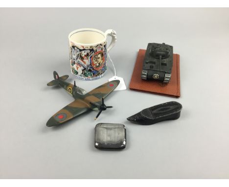 SILVER VESTA CASE, along with a stamp book, a Dinky die cast plane, also a tank, and a snuff box