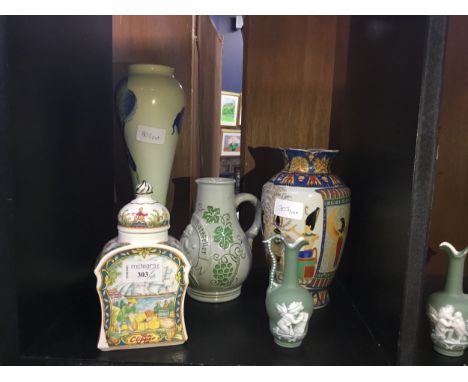SADLER LIDDED JAR, depicting boating scenes, 17cm high, along with two german ceramic jugs and various vases