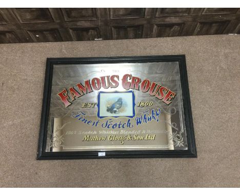 MID 20TH CENTURY THE FAMOUS GROUSE ADVERTISING PUB MIRROR, with a central panel depicting a print of grouse after Basil Ede, 