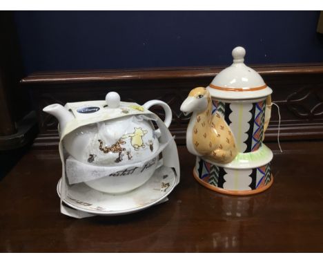 CARLTON WARE NOVELTY TEA POT, 22cm high, along with other various novelty tea pots, including a 'Winnie the Pooh' tea for one