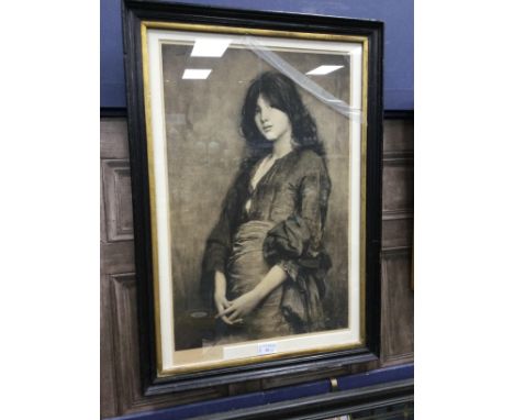 LUKE FIELDES, STUDY OF A GIRL, lithograph, signed in pencil Framed, 66cm x 47cm overall, along with a pair of colour prints i