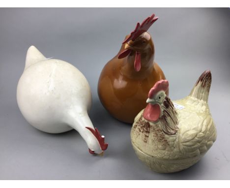 20TH CENTURY CERAMIC HEN BASKET, along with two other ceramic models of chickens (3)
