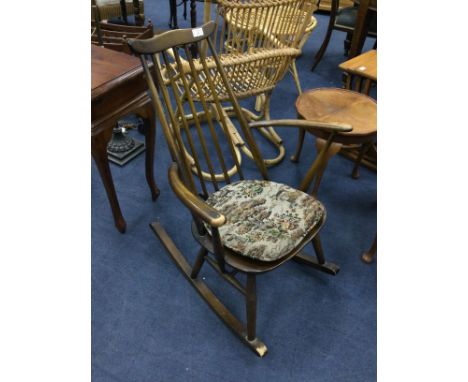 ERCOL ROCKING CHAIR, along with various walking sticks