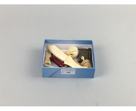 THIMBLE CASE MODELLED AS A NUT, with a Stanhope viewer showing Aberfoyle, along with early 20th century Japanese cheroot and 