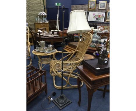 MODERN BRONZED METAL STANDARD LAMP, with shade, 143cm high