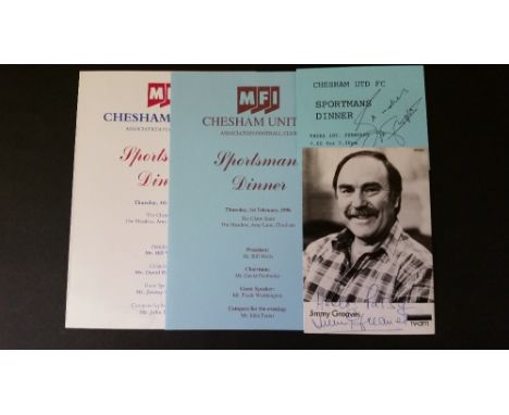 FOOTBALL, Chesham United Sportsman's Dinner menu (1995); ticket and wine list (1996); promotional p/c, menu, ticket and p/c s