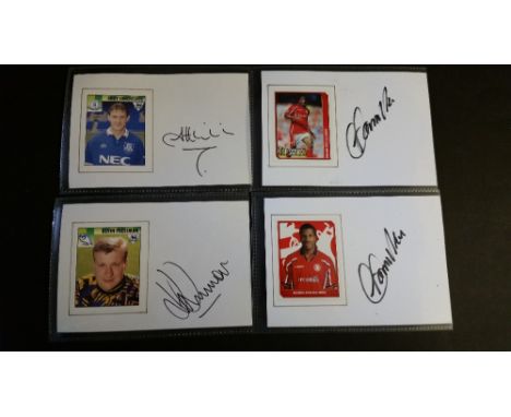 FOOTBALL, signed trade cards laid down to white card (6 x 4), inc. Andy Hinchcliffe, Hamilton Ricard, David Platt, Dion Dubli