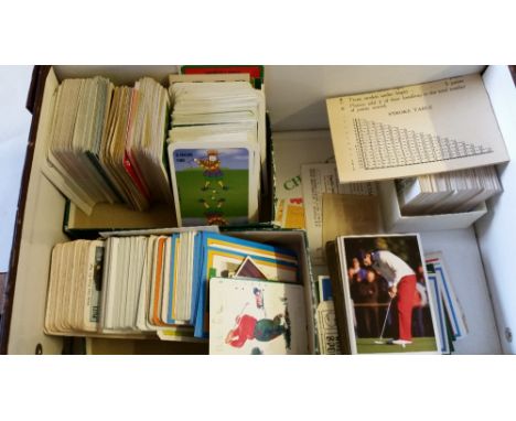 GOLF, trade issues, inc. Seven Ages of Golf (reprint), Sanella, beermats, Nestor, GB Cards, quiz cards, Kargo Golf, playing c