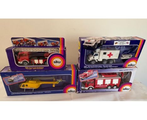 Lot 272 Siku - 4 x boxed Siku diecast emergency services vehicles comprising #2819 Mercedes fire engine / Feuerwehrdrehleiter