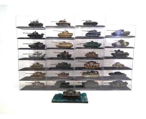 Battle Tanks - A large group of approximately 27 cased tanks to include: M13/40 Divisione Corazzata "Littorio" El-Alamein (Eg