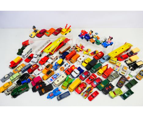 Corgi - Matchbox - Ertl - A group of unboxed vehicles including Matchbox Toe Joe in rare yellow # 74, DAF Car Transporter, Vo